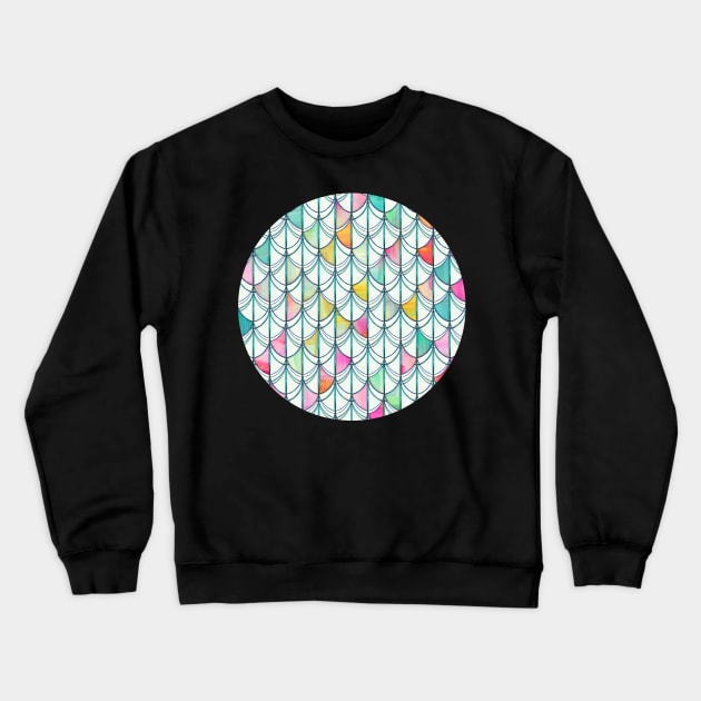 Pencil & Paint Fish Scale Cutout Pattern - white, teal, yellow & pink Crewneck Sweatshirt by micklyn